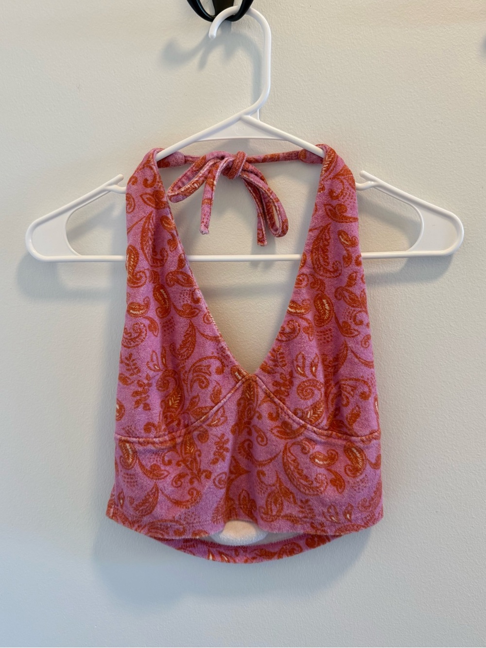 PacSun LA Hearts Pink Orange Paisley Halter Terry Cloth Crop Top Women’s Small